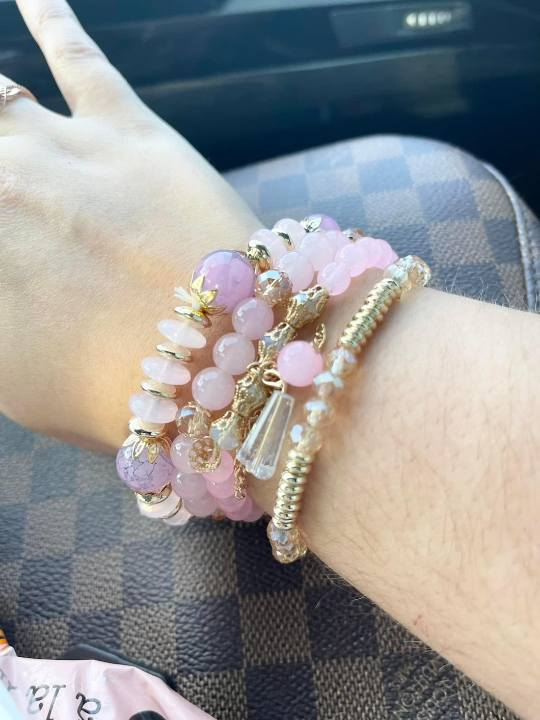 Pink & Gold Crystal Bracelet Set for Women