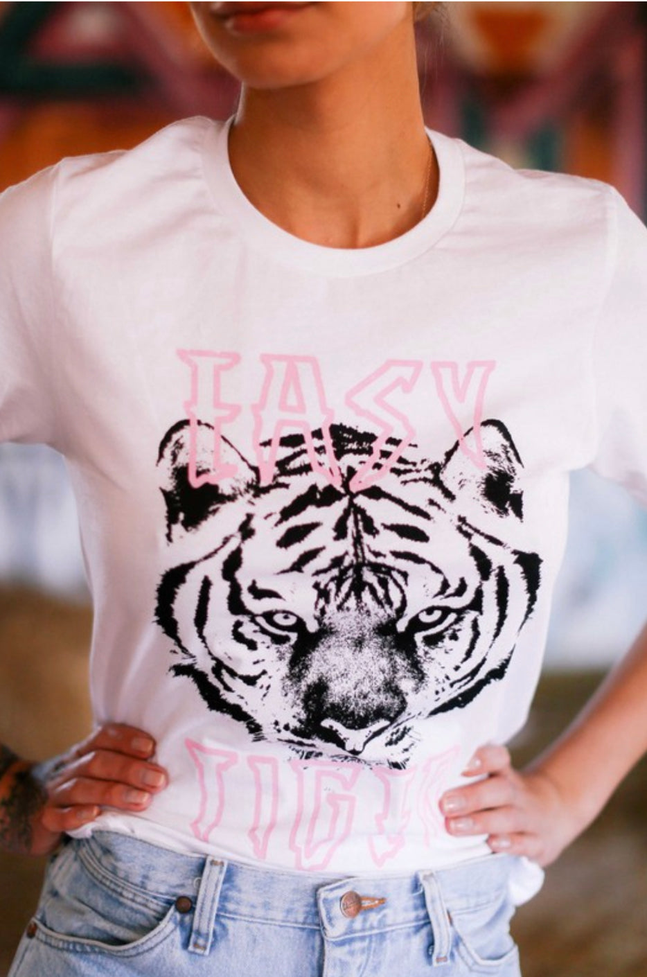 Easy Tiger Print White Tee for Women