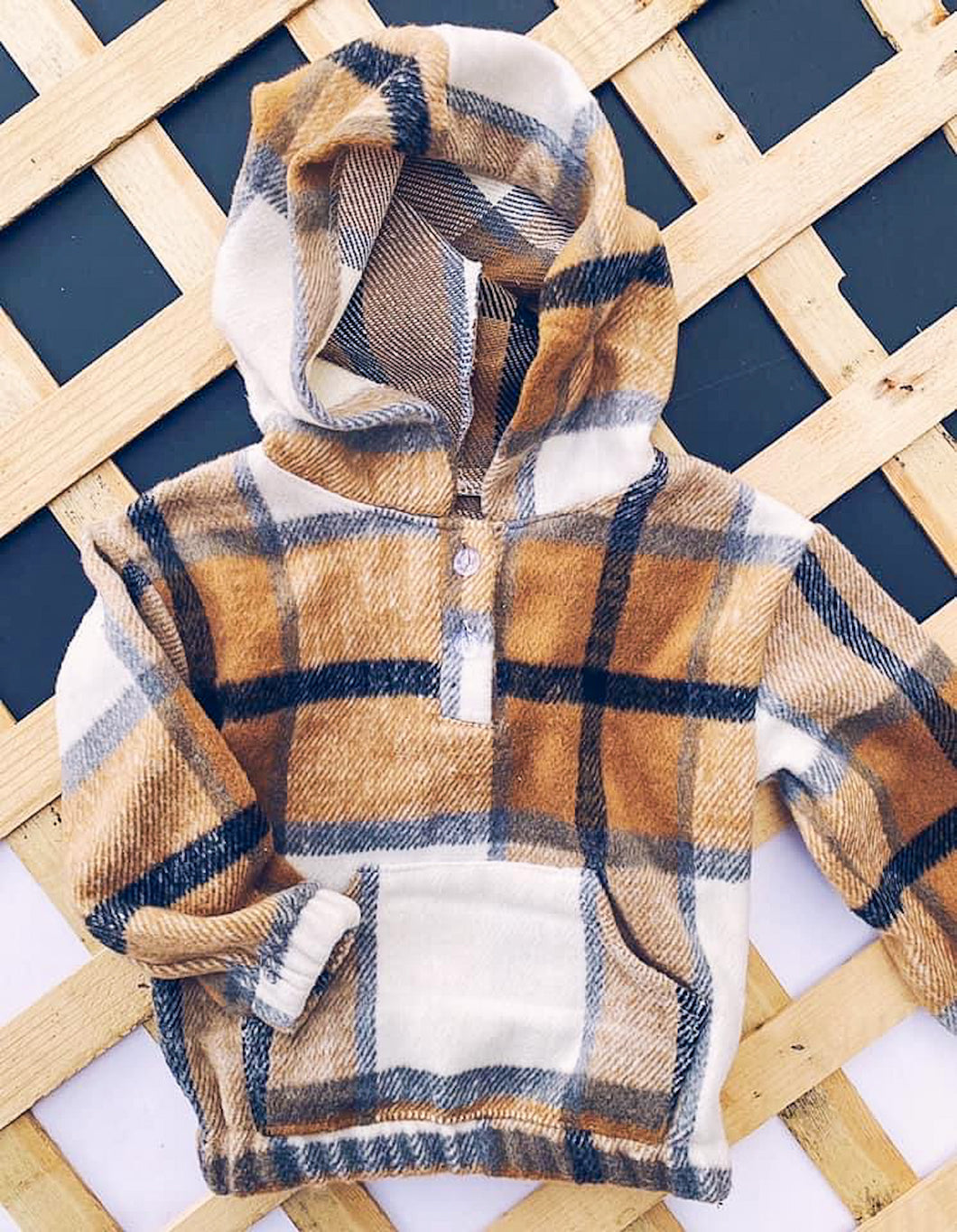 Khaki Fleece Plaid Hoodie for Boys